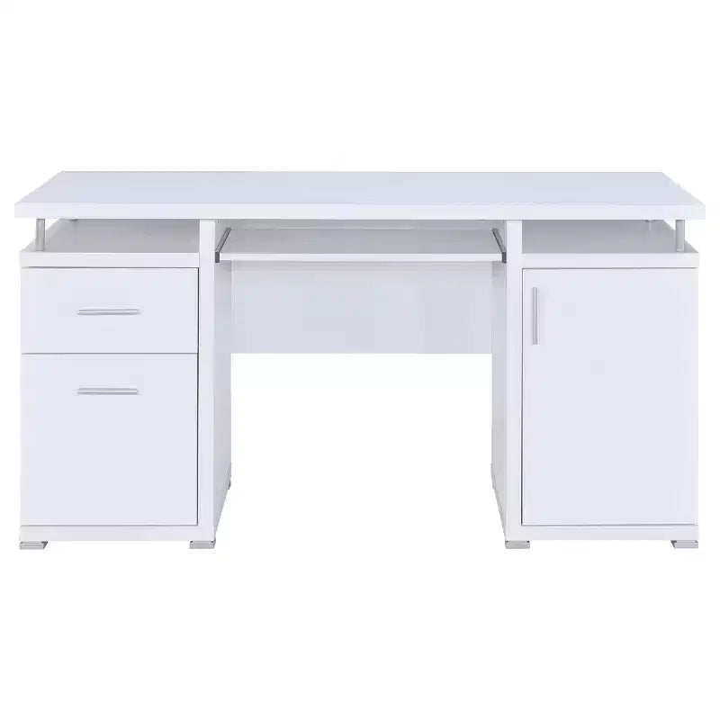 55 Wooden Writing Desk with 2 Drawers, 1 Cabinet, 1 Open Shelf and Door for Home Office or Study