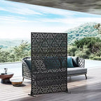MAYEERTY Room Divider Screen Francis Rice Pattern Black Galvanized Sheet 72x47x2in 3-Piece Set 3-Piece Set