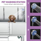 50 W Stainless Steel Adjustable Pet Grooming Tub with Steps Ramp