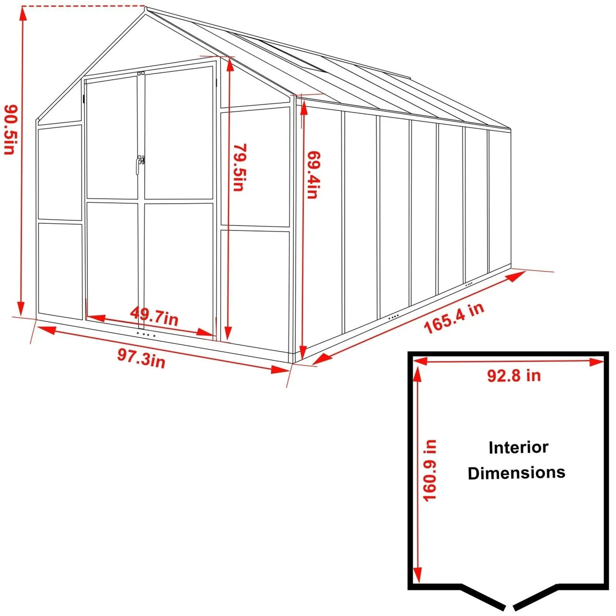 VEIKOUS Aluminum Walk-In Garden Greenhouse Kit with Adjustable Roof Vent and Lockable Door Grey