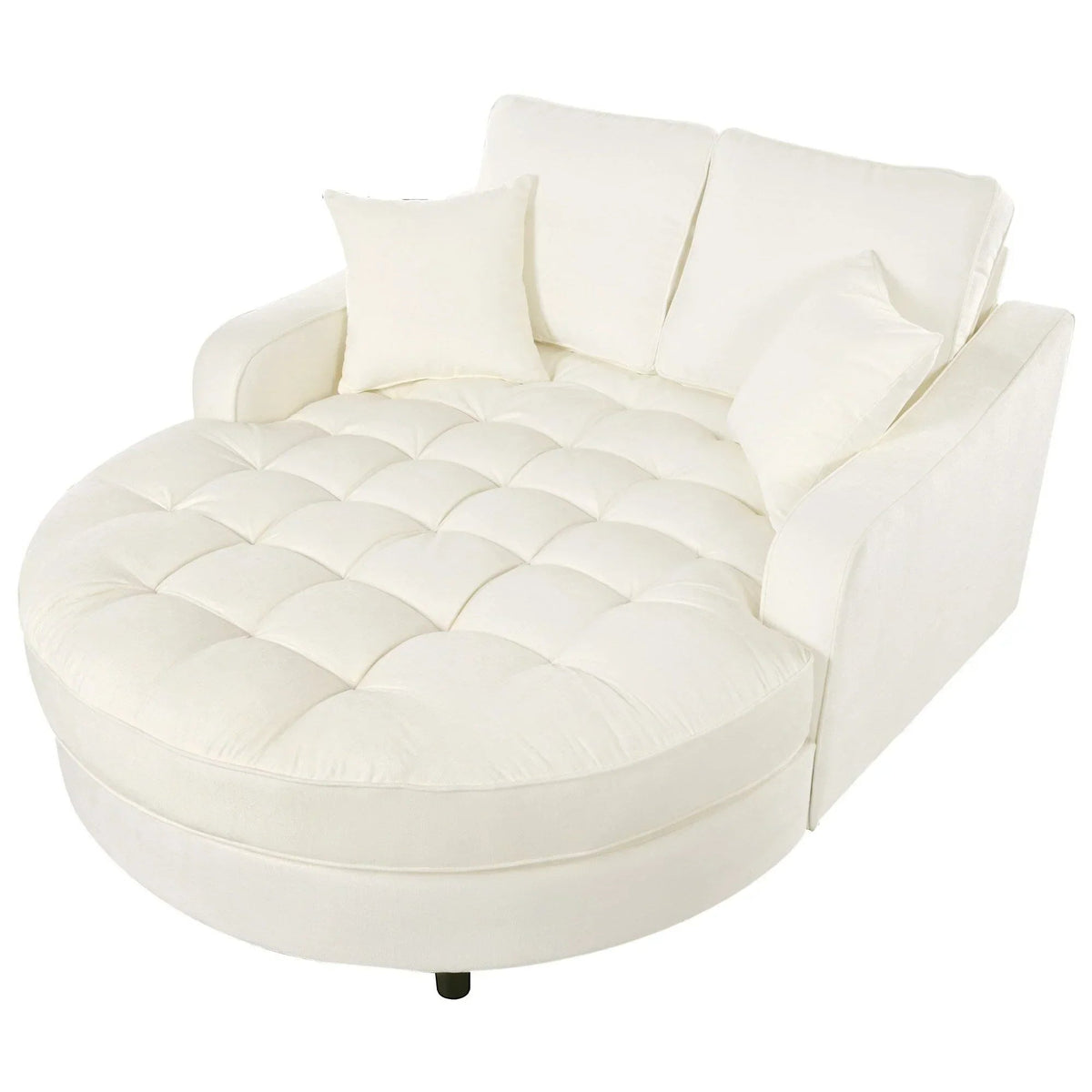 Chenille Chaise Lounge Sofa Bed, Upholstered Sofa Couch with Tufted Backrest and 2 Detachable Pillows for Living Room