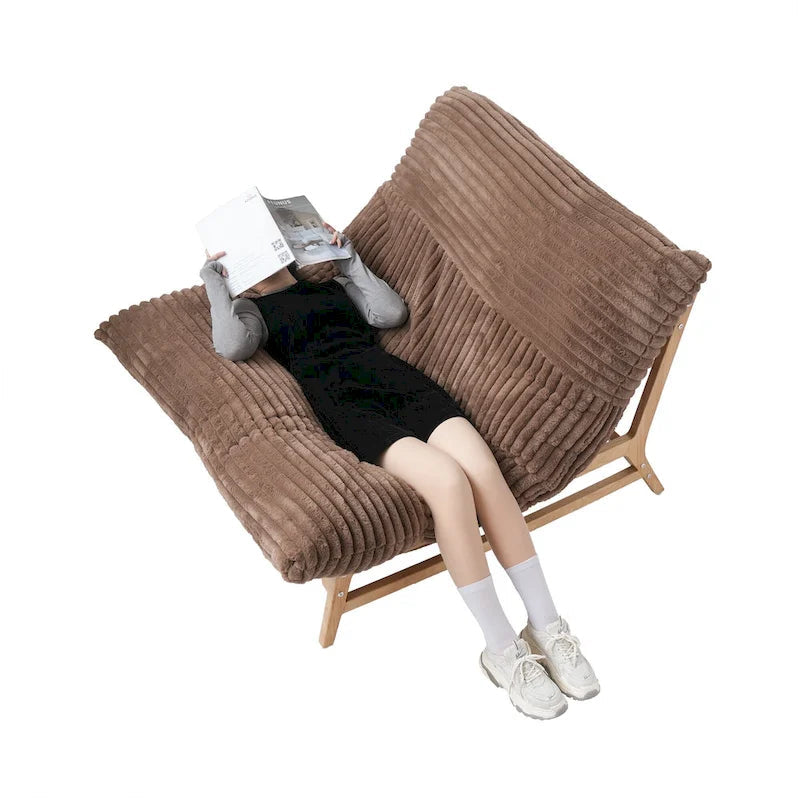 Bean Bag Accent Chair Large Plush Bean Bag Lounger with Solid Wood Frame Comfy Lounge Chair with Down Filling
