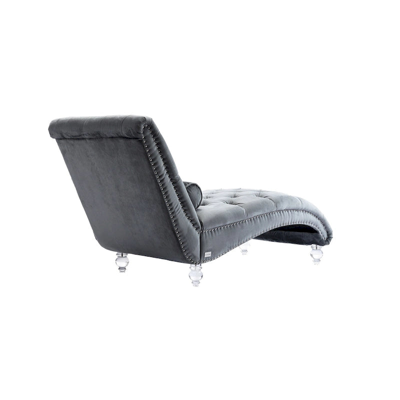 Button-Tufted Upholstered Velvet Recliner Chaise with Pillow and Acrylic Feet