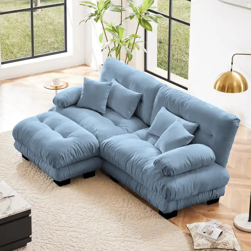 L Shaped Loveseat Sofa Chenille Sectional Couch with Lumbar Pillows