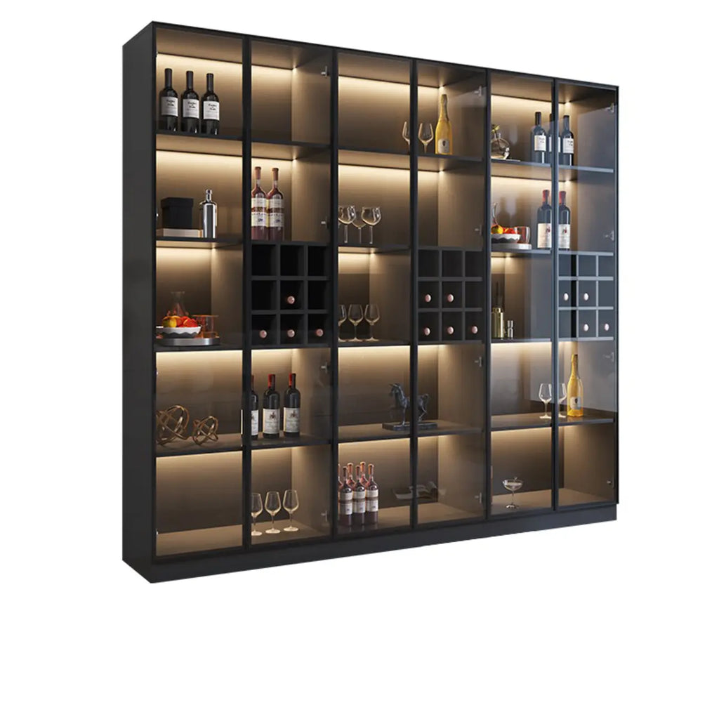 Minimalist Black Wooden Wine Rack Cabinet with Glass Door