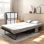 Folding Bed with Mattress for Adults,Portable Rollaway Guest Beds , Foldable Metal Frame Bed with 5 Memory Foam Mattress & Side Storage Pocket