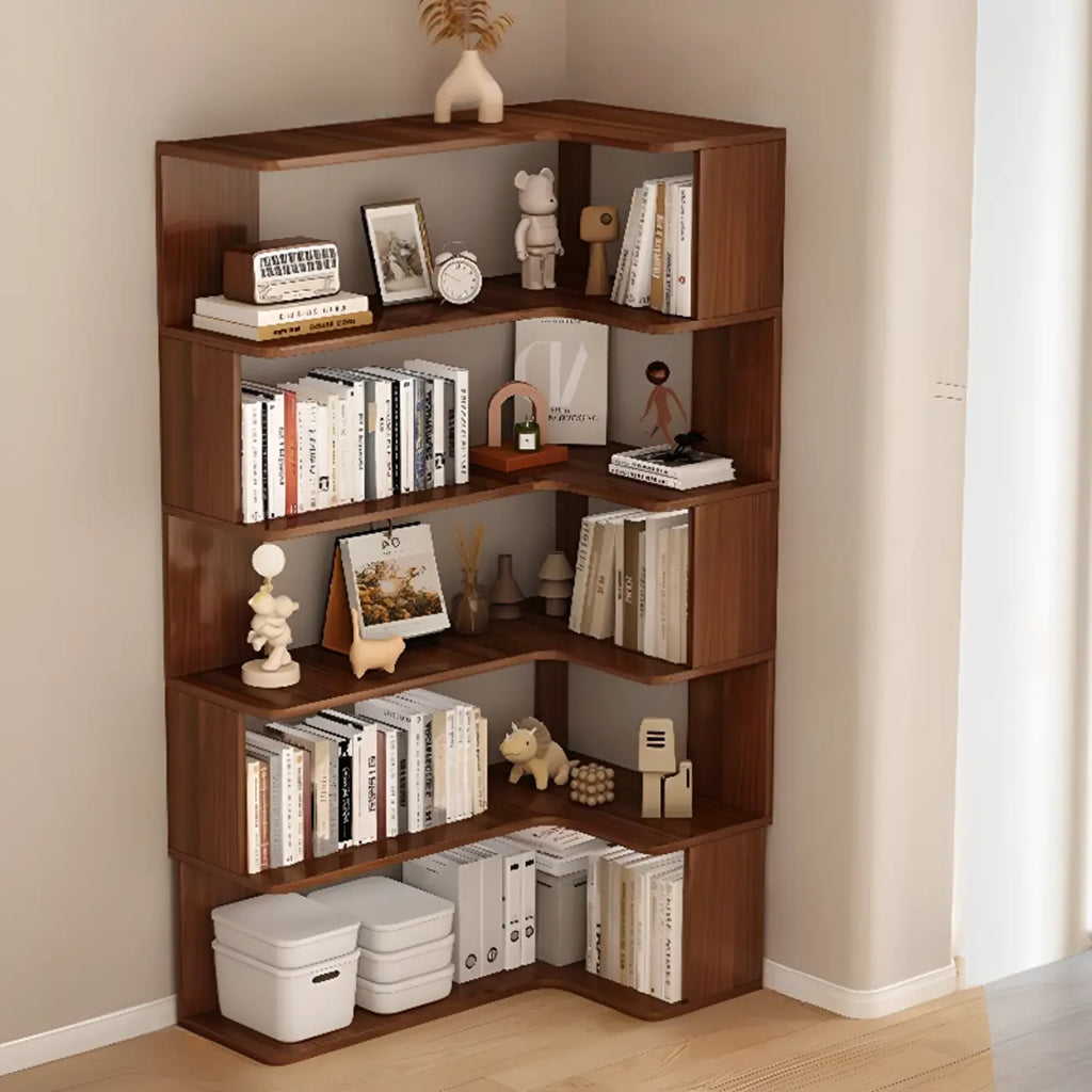 Manufactured Wood Corner Bookshelf with 6 Shelves