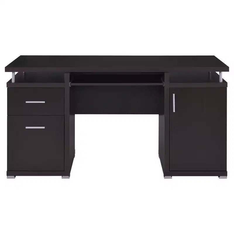 55 Wooden Writing Desk with 2 Drawers, 1 Cabinet, 1 Open Shelf and Door for Home Office or Study