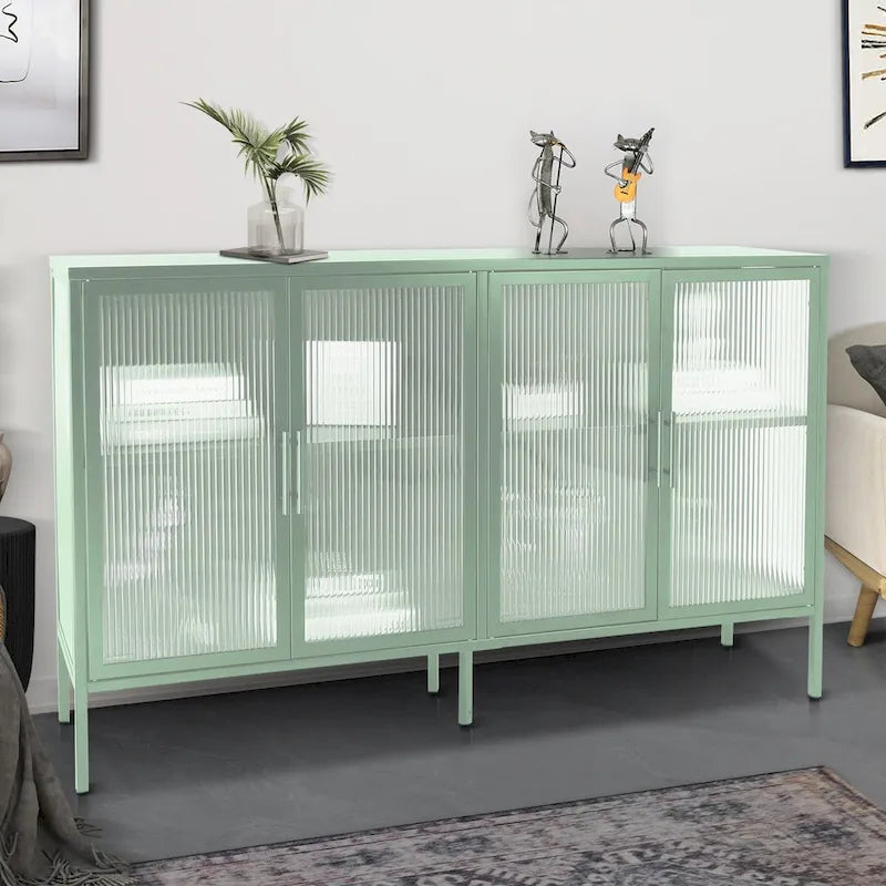 Metal Tempered Glass Cabinet with Adjustable Shelf