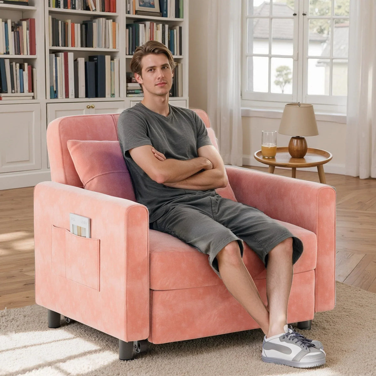 3-in-1 Adjustable Sleeper Sofa Bed, Pull Out Chair Sofa, Convertible Folding Bed for Living Room