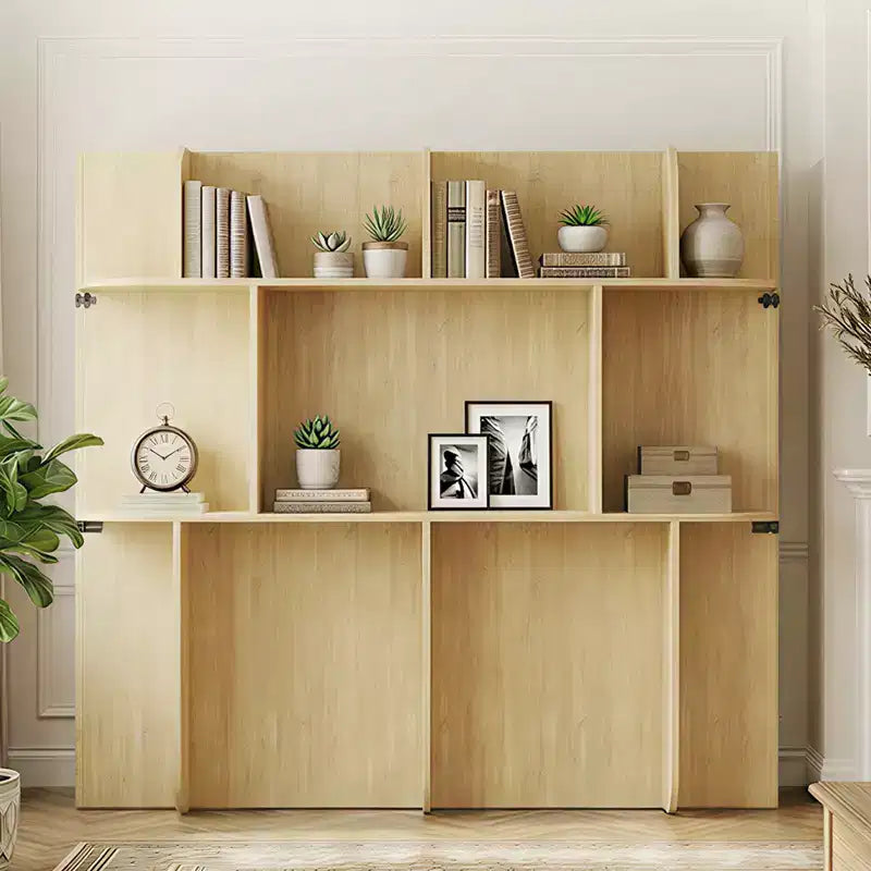 2-in-1 Invisible Murphy Bed with Shelf Storage, Queen Size, Natural Wood (Mattress Not Included)