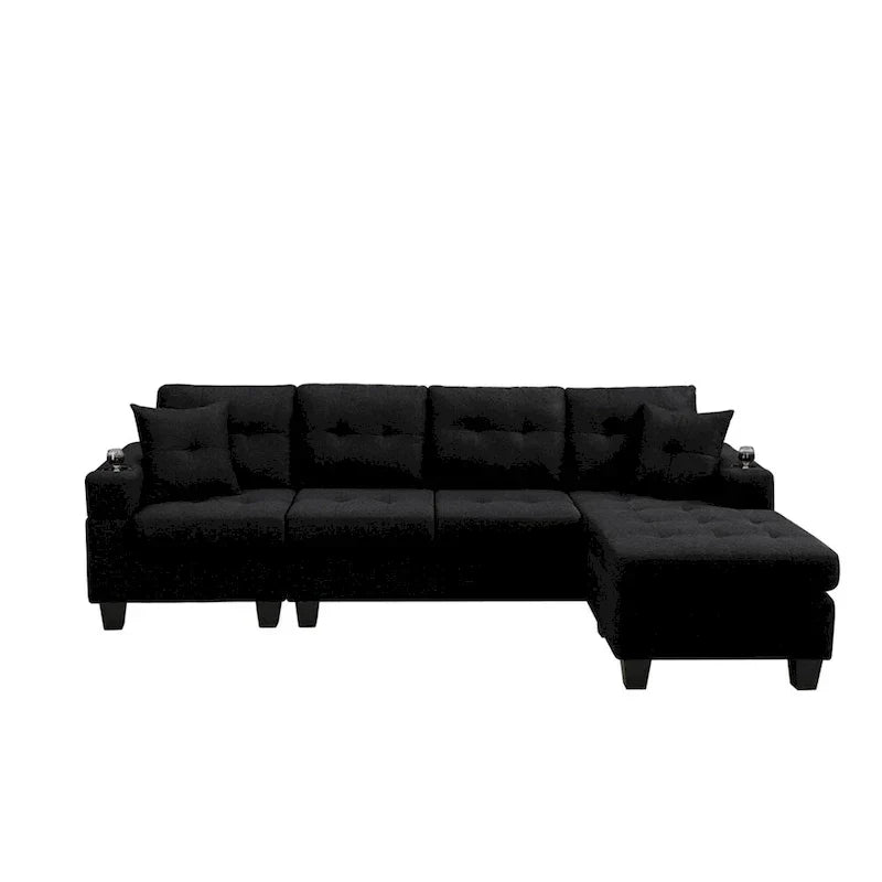 Sectional Sofa Living Room with L Shape Chaise Lounge and cup holder