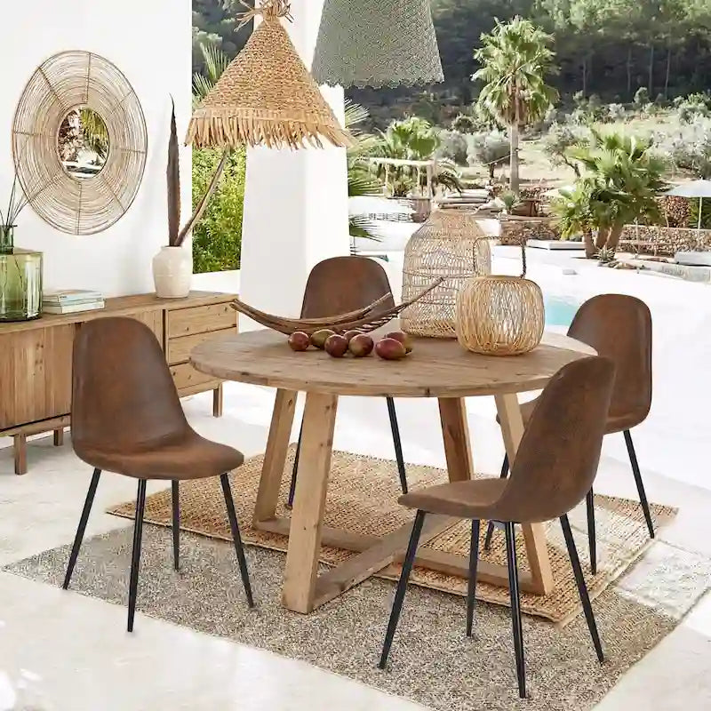 Dining Chair Set of 4 Suede Fabric Side Seating with Black Metal Legs