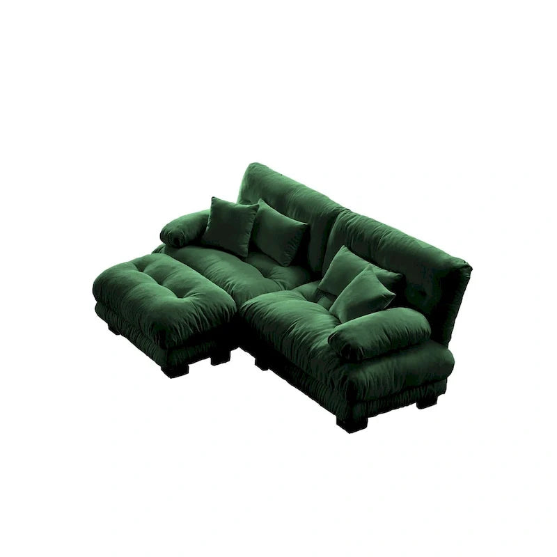 L Shaped Loveseat Sofa Chenille Sectional Couch with Lumbar Pillows