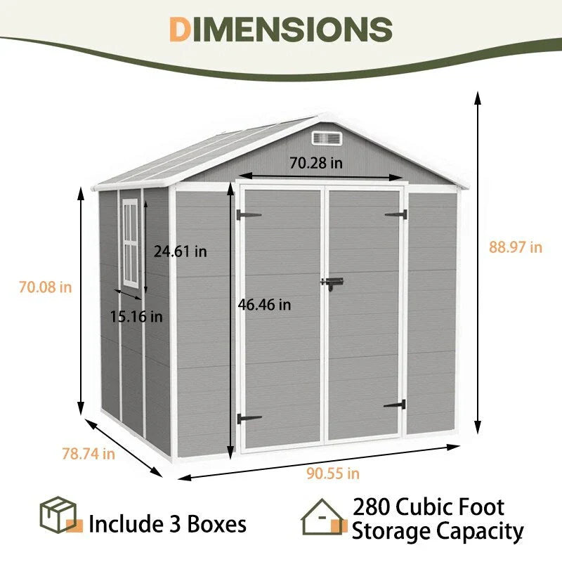 6 ft x 4 ft/6 ft x 8 ft/8 ft x 6 ft/8 ft x 10 ft All-Weather Resin Outdoor Plastic Storage Shed w/Floor, Spire Tool Shed