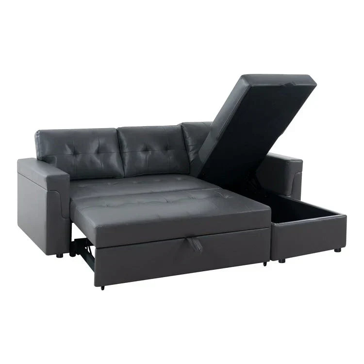 Convertible Reversible Sectional Sofa with Pull-Out Sleeper Bed, Hidden Storage Chaise, and Durable Legs