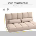 Convertible Floor Sofa Chair, Folding Couch Bed, Guest Chaise Lounge with 2 Pillows, Adjustable Backrest and Headrest, 51.25 L