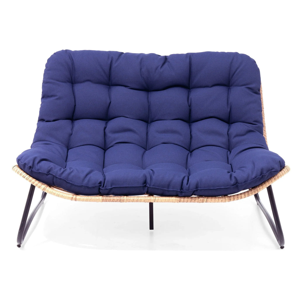 Double Papasan Chair Loveseat with Cushion, All-weather PE Rattan and Metal Frame for Indoor Outdoor