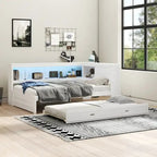 Full Daybed with Shelves, USB Charging, LED Lights & Twin Trundle