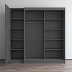 2-Door Wardrobe with Mirror, Glass Front, 2-Person (Gray / Black / White)