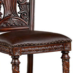 Iga 22 Inch Carved Dining Chair, Set of 2, Faux Leather Seat, Nailhead Trim