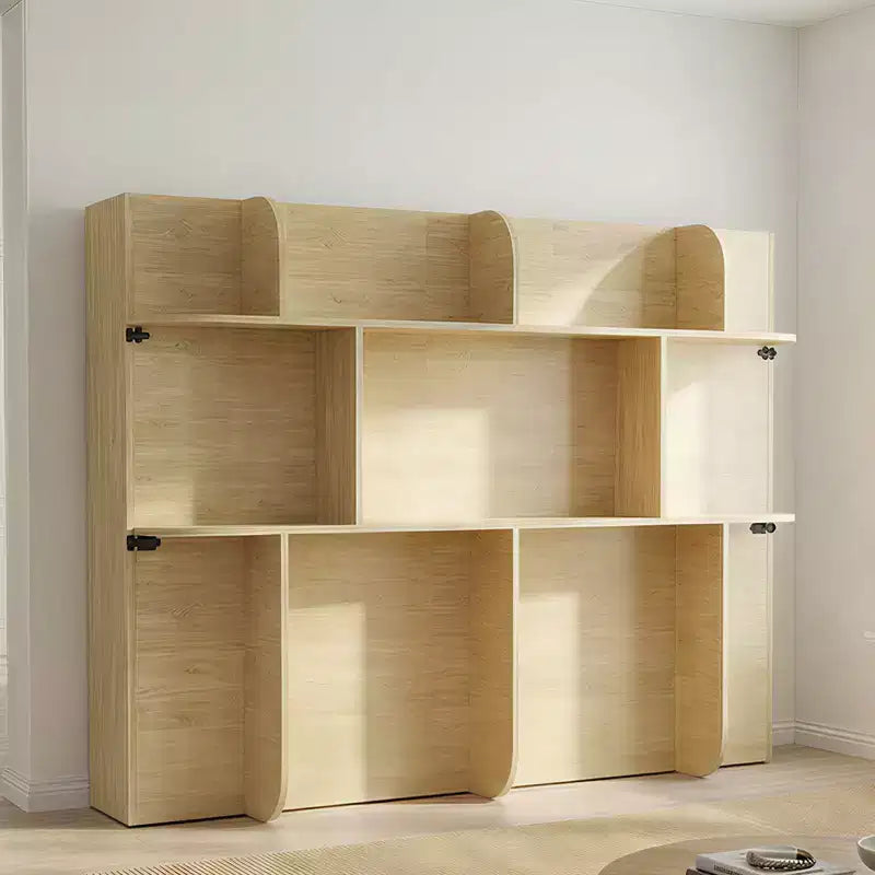 2-in-1 Invisible Murphy Bed with Shelf Storage, Queen Size, Natural Wood (Mattress Not Included)