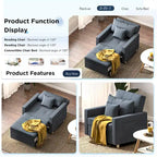 Adjustable Sleeper Chair Bed, 3-in-1 Convertible, Multiple Colors, Fits 1 Person