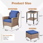 GDFStudio Halston Outdoor Wicker Chat Set with Cushions and Side Table