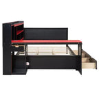 Gamer Hub Daybed with Desk, RGB Lights, Charging Station, Storage Drawers & Bookcase Headboard