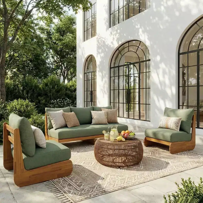 Christopher Knight Home Tavriel Mid-Century Modern Patio Acacia Wood 5-Seater Seating Set with Thick Cushions, Table Not Included