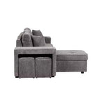 104.5 Reversible L-Shape Sleeper Sectional with Storage Chaise & 2 Stools - Convertible 3-Seat Sofa Bed for Living Room