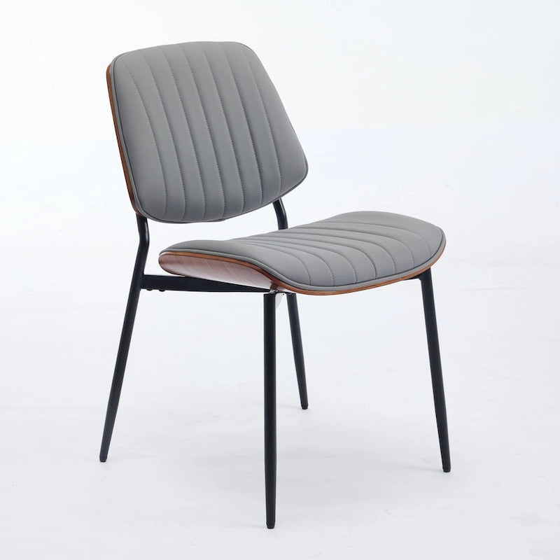 2PCS Faux Leather Chair with Metal Legs