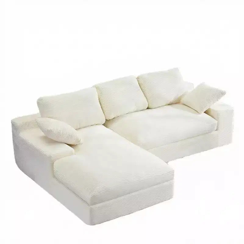 Clihome Corduroy Compressed Sofa - Soft Skin-Friendly with 3 Back Cushions & 2 Throw Pillows