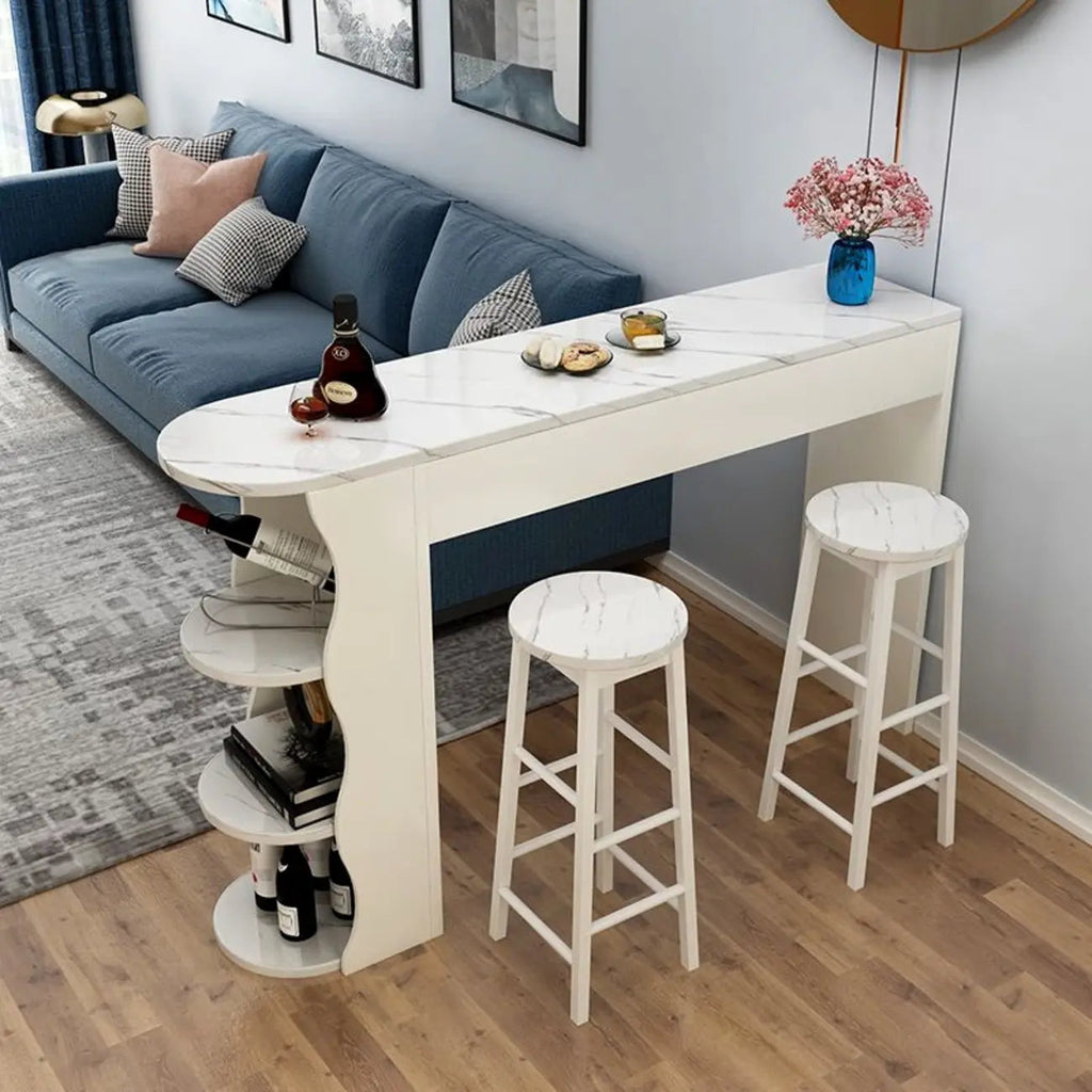 Modern Black-White Wooden Asymmetrical Shelves Bar Tables