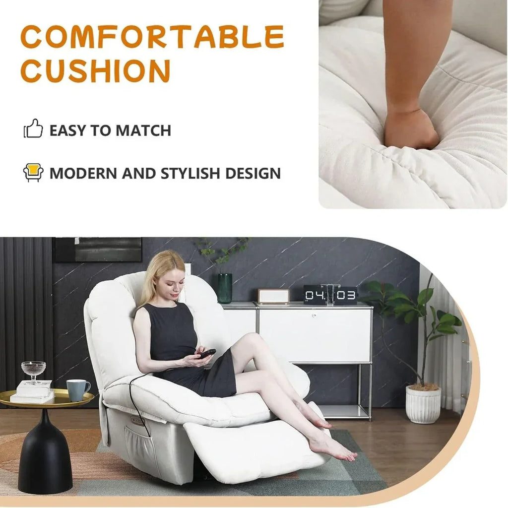 XINMICS Swivel Power Recliner Chair, Massage Rocker Recliners with Heated ,USB, USB-C and Side Pocket