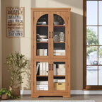 70 Tall Kitchen Pantry Cabinet, Modern Display Cabinet with 4 Arched Glass Doors and Adjustable Shelves, for Kitchen, Living Room, Dining, Bathroom