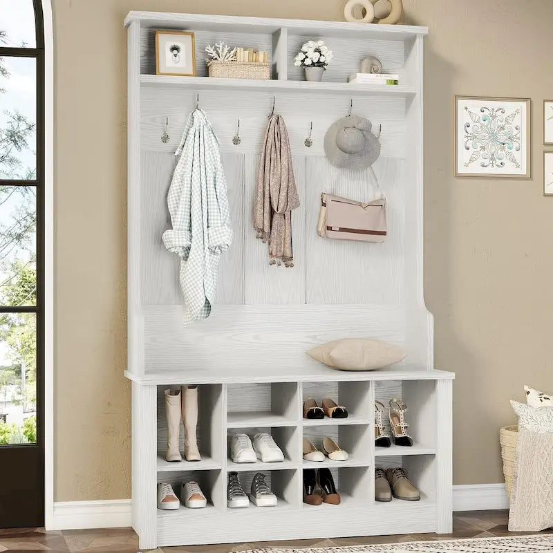 Hall Tree Storage Bench 3-in-1 Entryway Bench Coat Rack