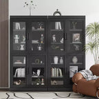 62 High Black Glass Door Wood Grain Decorative Storage Cabinet Display Cabinet, with Sufficient Space for 12 Shelves