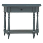 Retro Narrow Console Table with Curved Corner, Top Drawer & Open Shelf