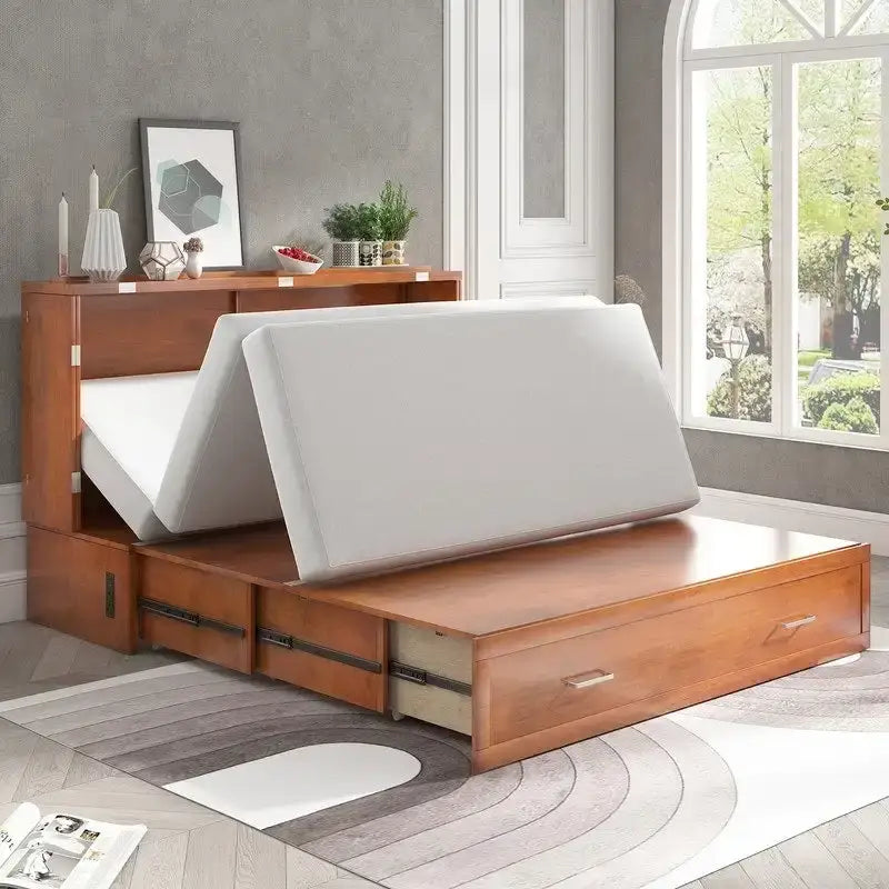 Mixoy Murphy Bed Cabinet Bed Chest with Mattress & Drawer