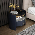 Luxury Glass Top Nightstand with Drawer Storage and Open Cubby