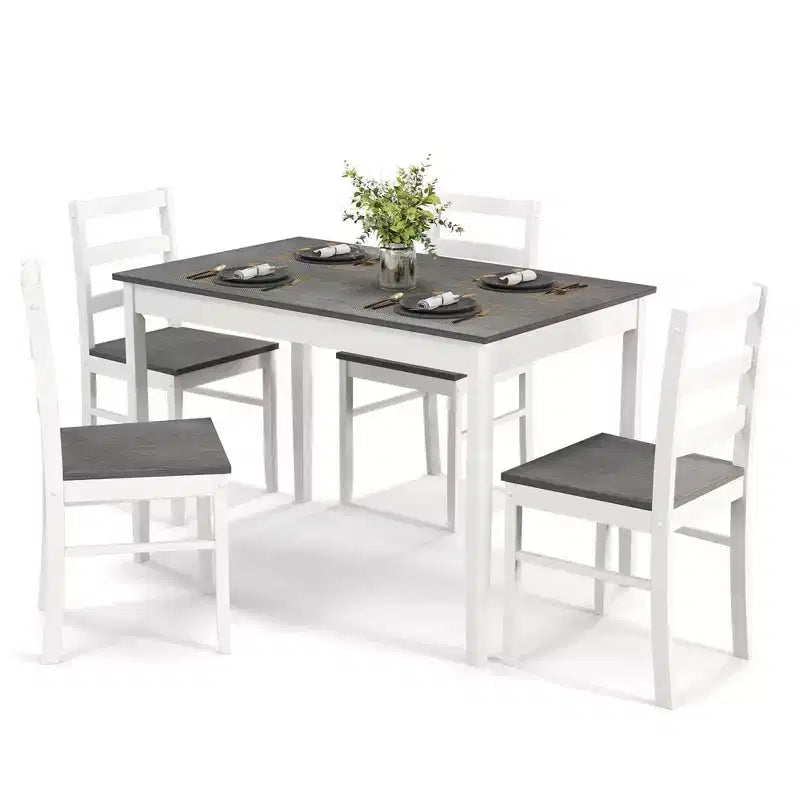 Costway 5-Piece Dining Set Solid Wood Kitchen Furniture with Rectangular Table & 4 Chairs Natural/Coffee/Grey