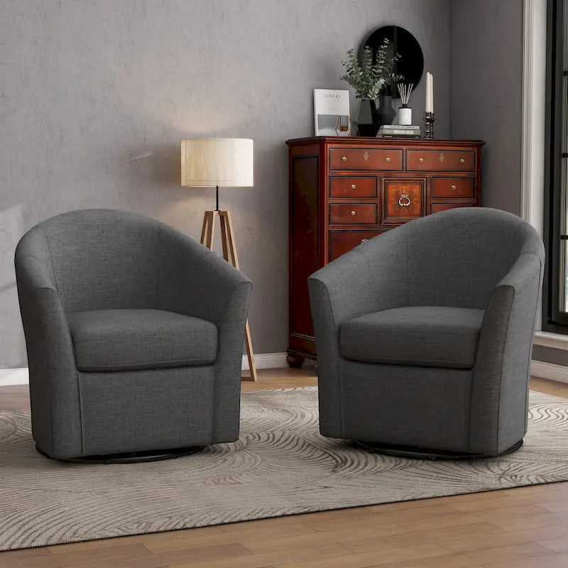 Set of 2 Modern Upholstered Swivel Barrel Chair Living Room Accent Chair