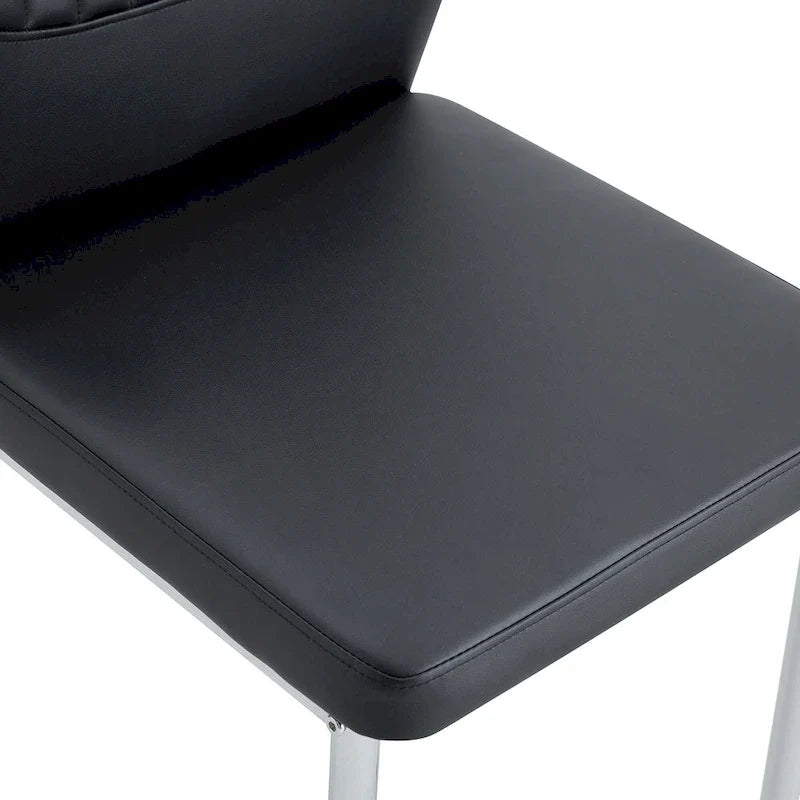 Luxury Simple Chair Set of 6 PU High Resilience Dining Chair with Metal Silver Leg Kitchen Armless Side Chair