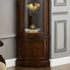 Classic Brown Rubberwood Corner Cabinet with Glass Door