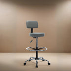Height Adjustable Drafting Stool - With Premium Leather, Rolling Wheels