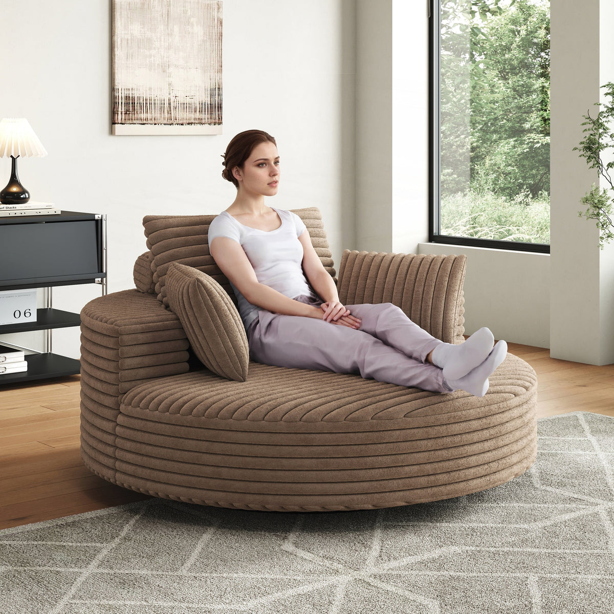Corduroy Chenille Foam Single Swivel Chair