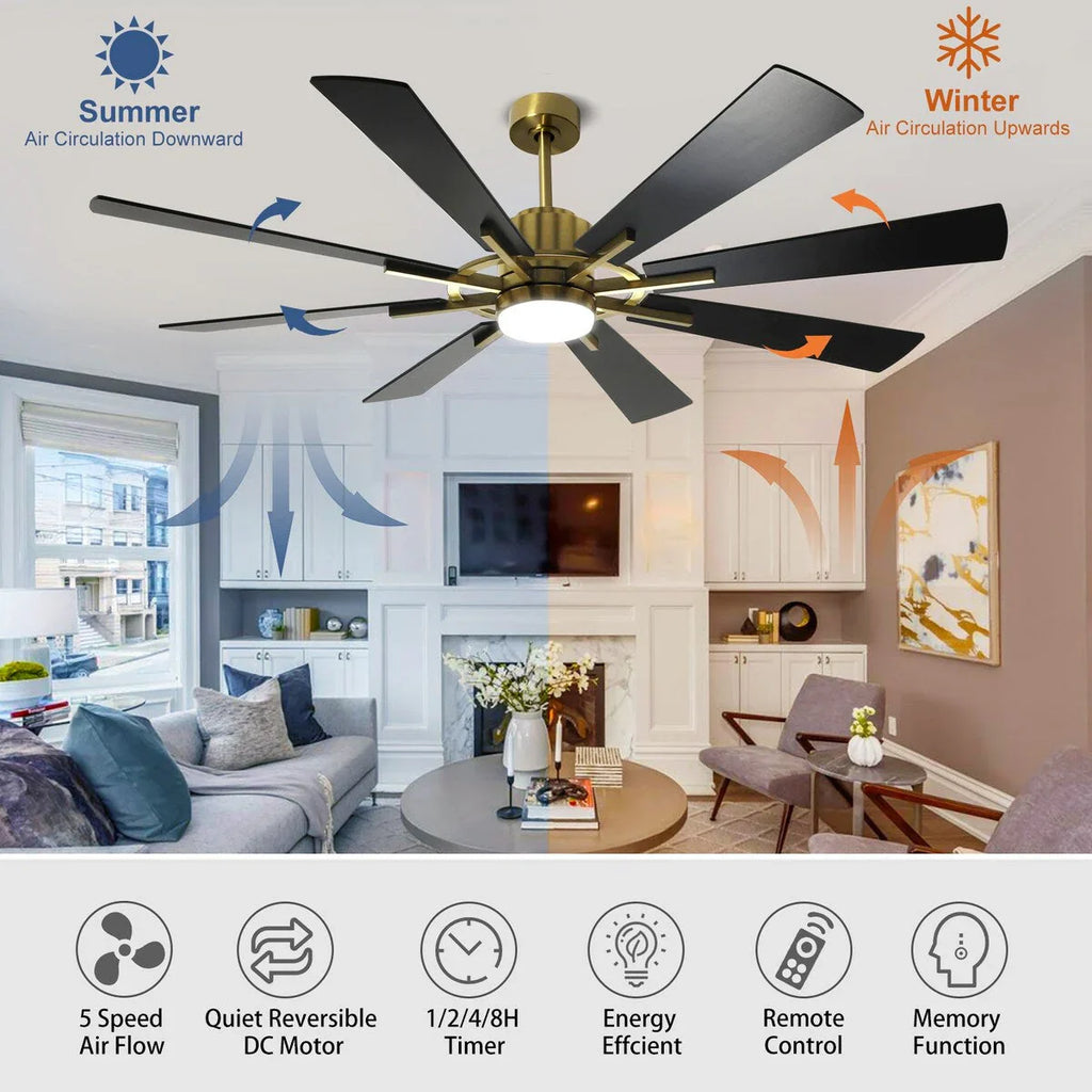 Remote Ceiling fan with Lights Large 8 Wooden Blades