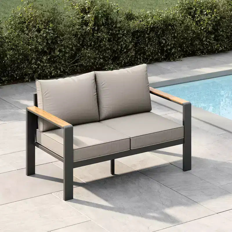 Aluminum Patio Furniture Set, Outdoor Sectional Sofa with 5 Thick Cushions, 4 Armrests & Coffee Table for Garden, Deck, Backyard