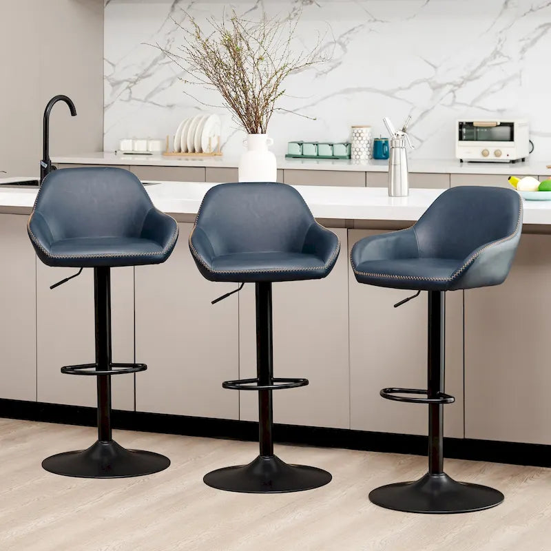 Glitzhome Set of 3 Mid-Century Modern Adjustable Swivel Bar Stools - Set of 3